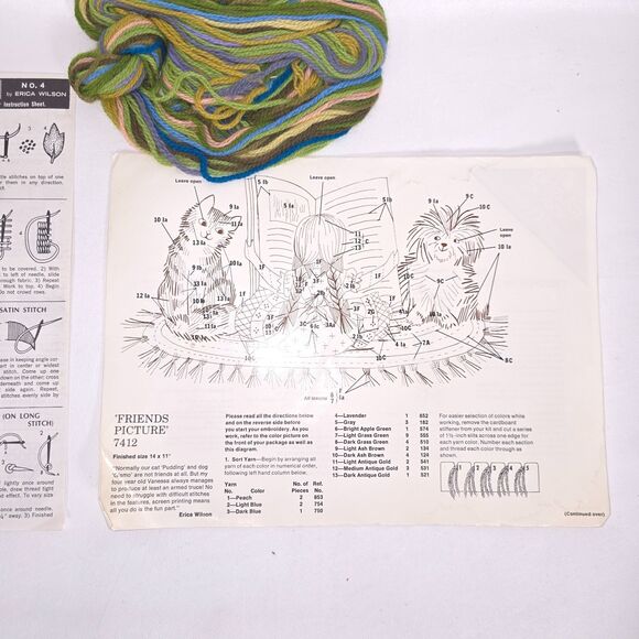 Vintage Columbia Minerva Crewel Kit 7412 Friends Picture Erica Wilson 14x11 USA - Picture 4 of 7